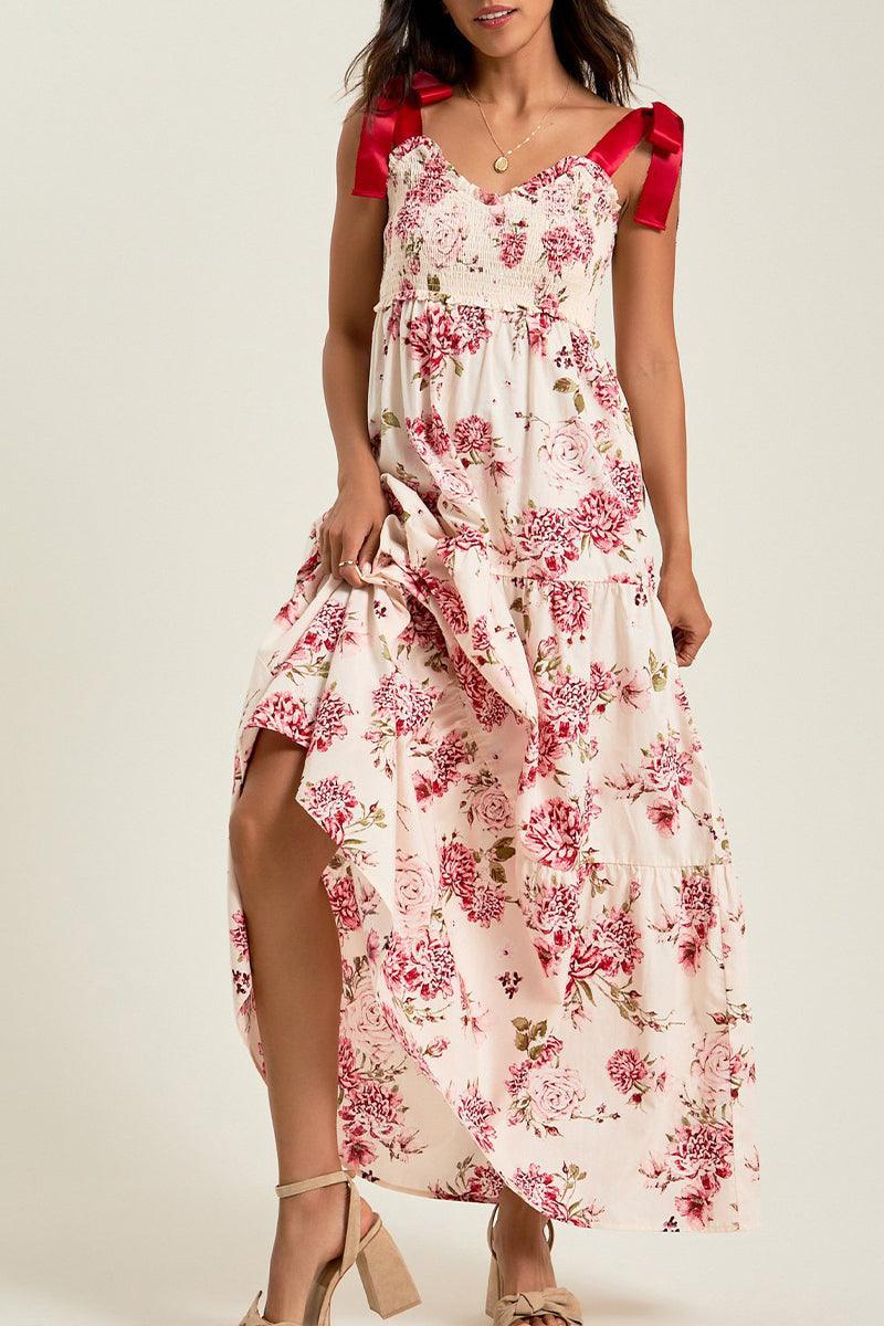 Blossom Floral Smocked Maxi Dress for Elegant Summer Look - Rebooters -Women's Dresses