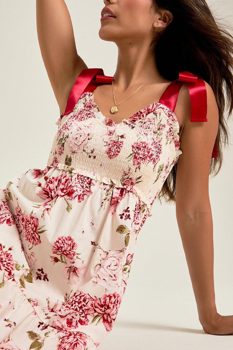 Blossom Floral Smocked Maxi Dress for Elegant Summer Look - Rebooters -Women's Dresses