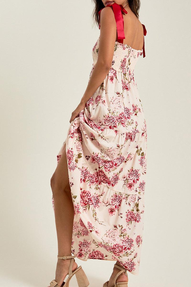 Blossom Floral Smocked Maxi Dress for Elegant Summer Look - Rebooters -Women's Dresses