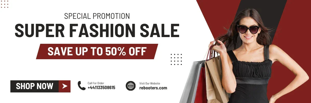 Fashion sale promotion banner with a woman holding shopping bags | Rebooters