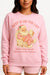 Pink sweatshirt with Santa Claus graphic and text on a white background