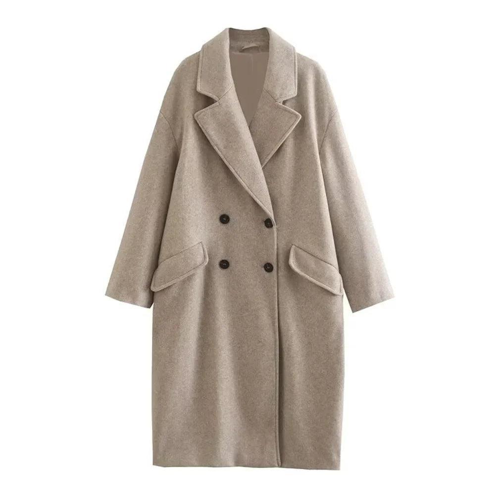 Rosa Women's Chic Winter Woolen Coat Stylish Double-Breasted Design - Rebooters
