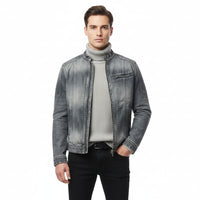 Anker Men's Denim Jacket Casual Retro Vintage Stand Collar Zip-up Rebooters Mens Denim Jackets