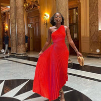 Itzayana | One-Shoulder Women's Evening Gown with Pleated Texture Rebooters Maxi Women's Dresses