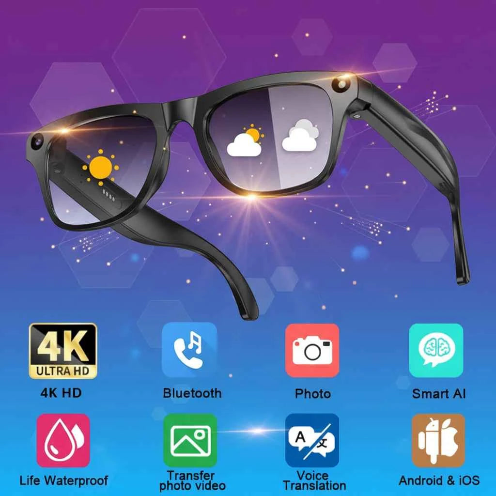 4KHD AI Smart Glasses Photochromic Lens Camera Glasses