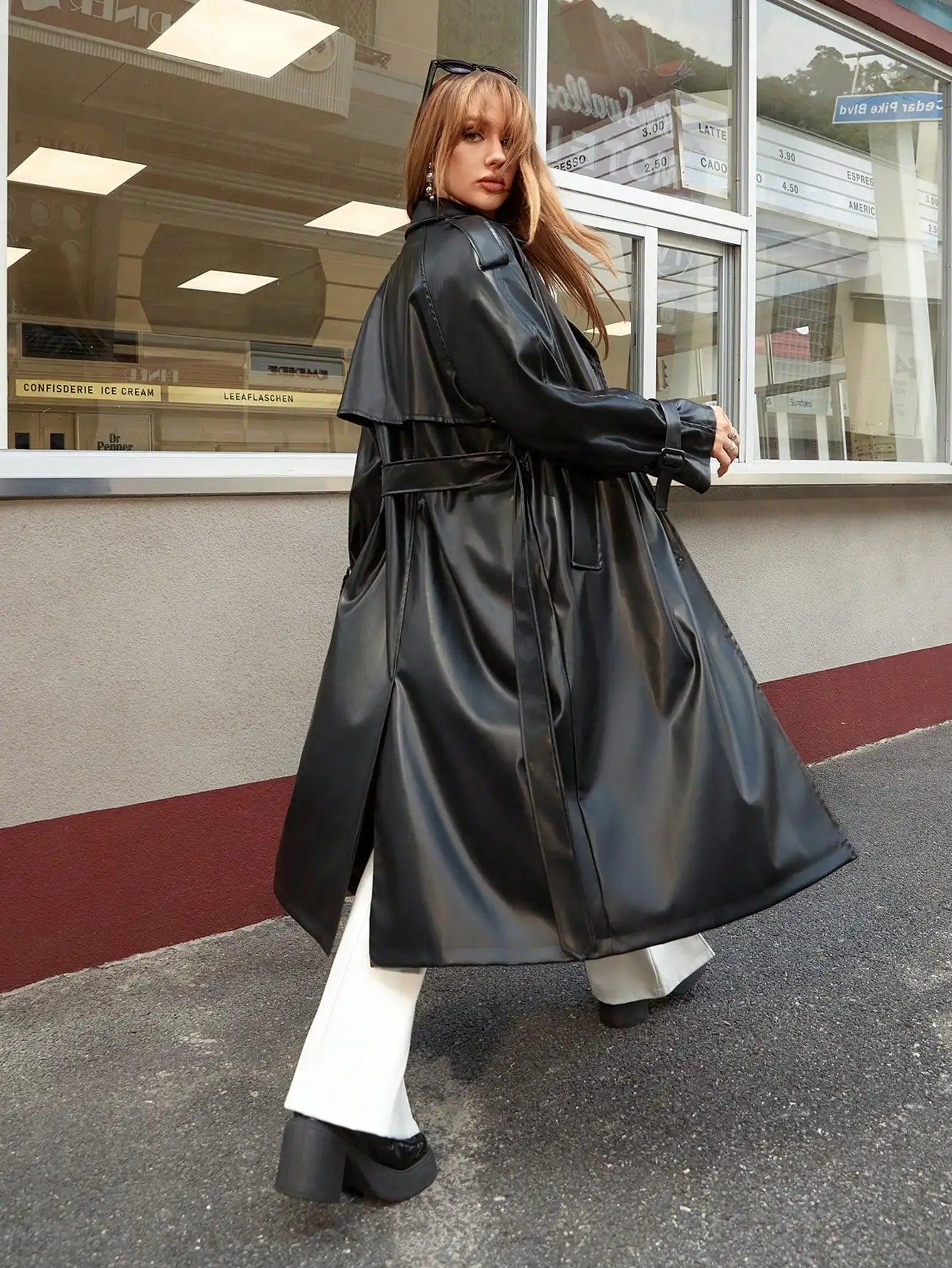 Beatrice Women's Chic PU Trench Coat Glamorous Jacket - Rebooters