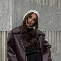 Mara Jacket - Chic Solid Zipper Leather Bomber For Women - Rebooters