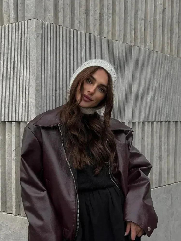 Mara Jacket - Chic Solid Zipper Leather Bomber For Women - Rebooters