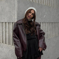 Mara Jacket - Chic Solid Zipper Leather Bomber For Women - Rebooters