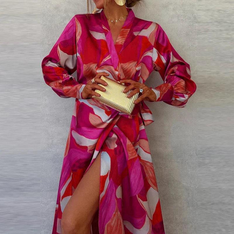 Elegant Nadia Women's Maxi Dress with Floral Print and Tie Rebooters Maxi Women's Dresses
