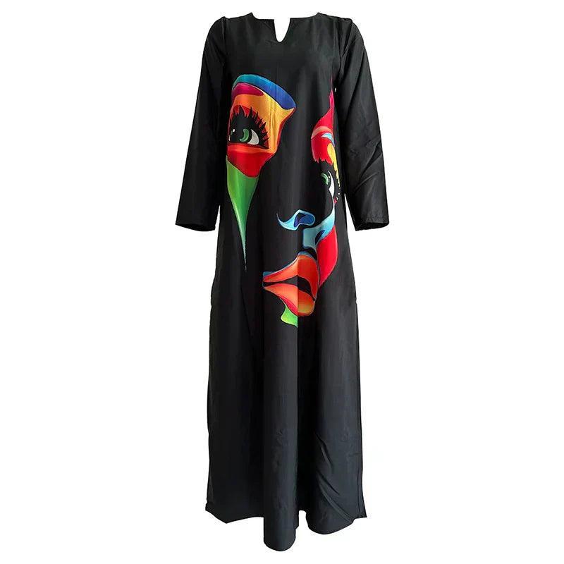 Natasha Women's Maxi Dress with Artistic Print and Flowing Fit - Rebooters -Women's Dresses