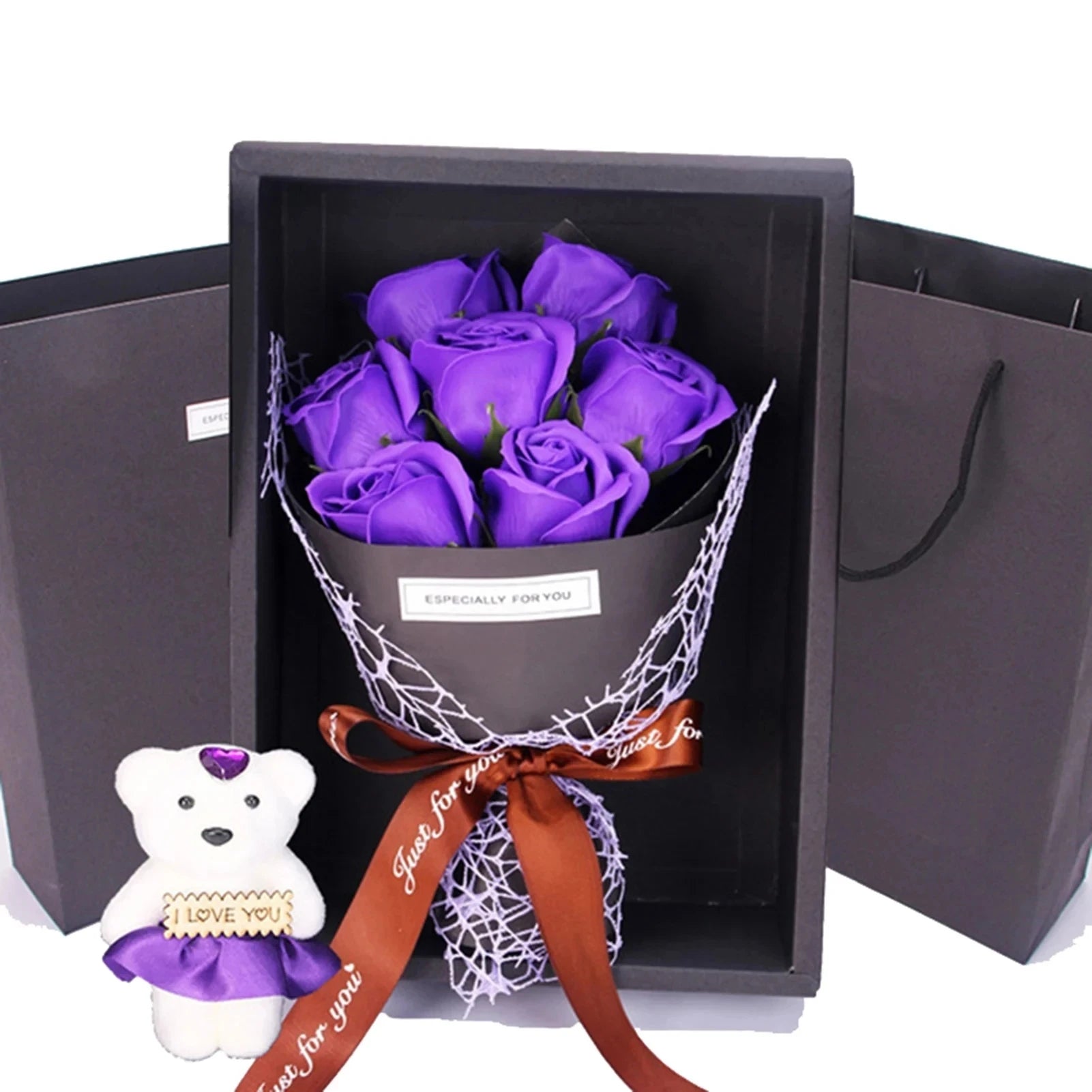Valentine's Day Artificial Flowers 7 Rose Soap Bouquet Gift Box Teddy Bear Flower Creative Valentine's Day Gift Home Decor - Rebooters