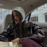 Mara Jacket - Chic Solid Zipper Leather Bomber For Women - Rebooters