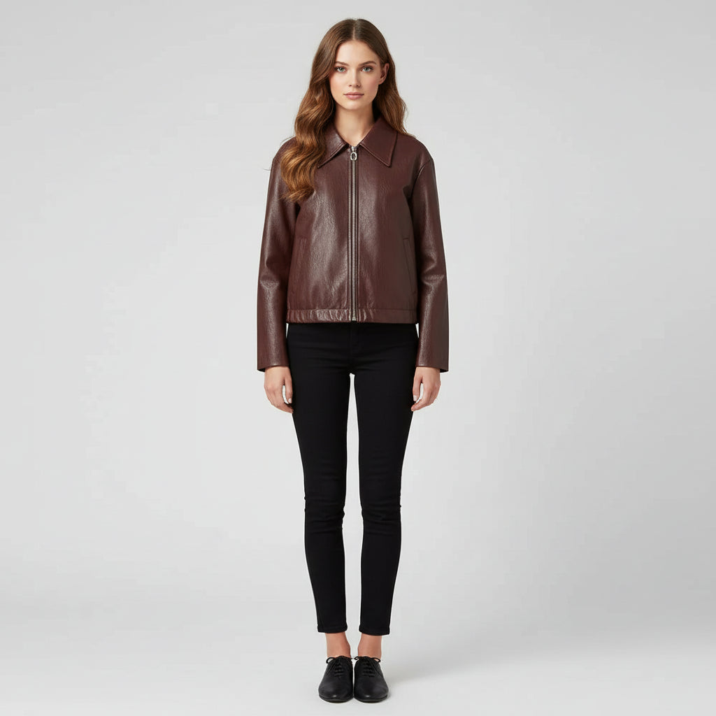 Stylish Raven Women's Red Leather Streetwear Jacket for Bold Fashion - Rebooters