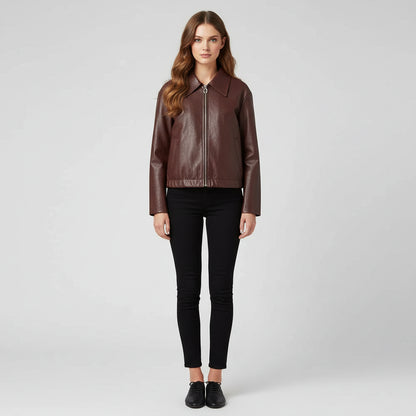 Stylish Raven Women's Red Leather Streetwear Jacket for Bold Fashion - Rebooters