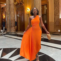 Itzayana | One-Shoulder Women's Evening Gown with Pleated Texture Rebooters Maxi Women's Dresses