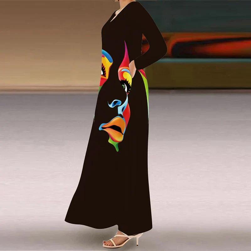 Natasha Women's Maxi Dress with Artistic Print and Flowing Fit - Rebooters -Women's Dresses