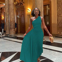 Itzayana | One-Shoulder Women's Evening Gown with Pleated Texture Rebooters Maxi Women's Dresses