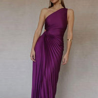 Itzayana | One-Shoulder Women's Evening Gown with Pleated Texture Rebooters Maxi Women's Dresses