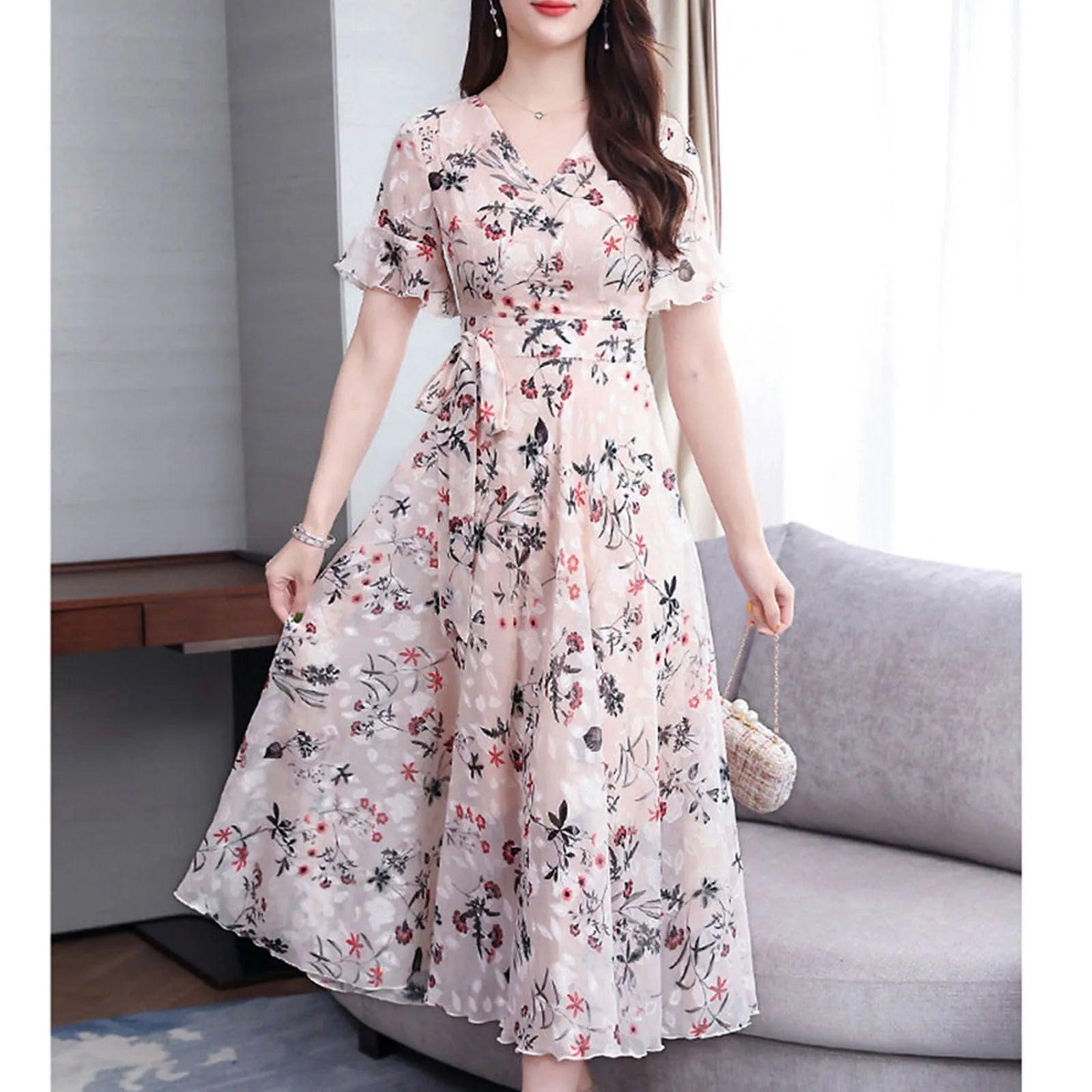 Floral Print Kayla Women's Maxi Dress with Flowy Silhouette Rebooters Maxi Women's Dresses