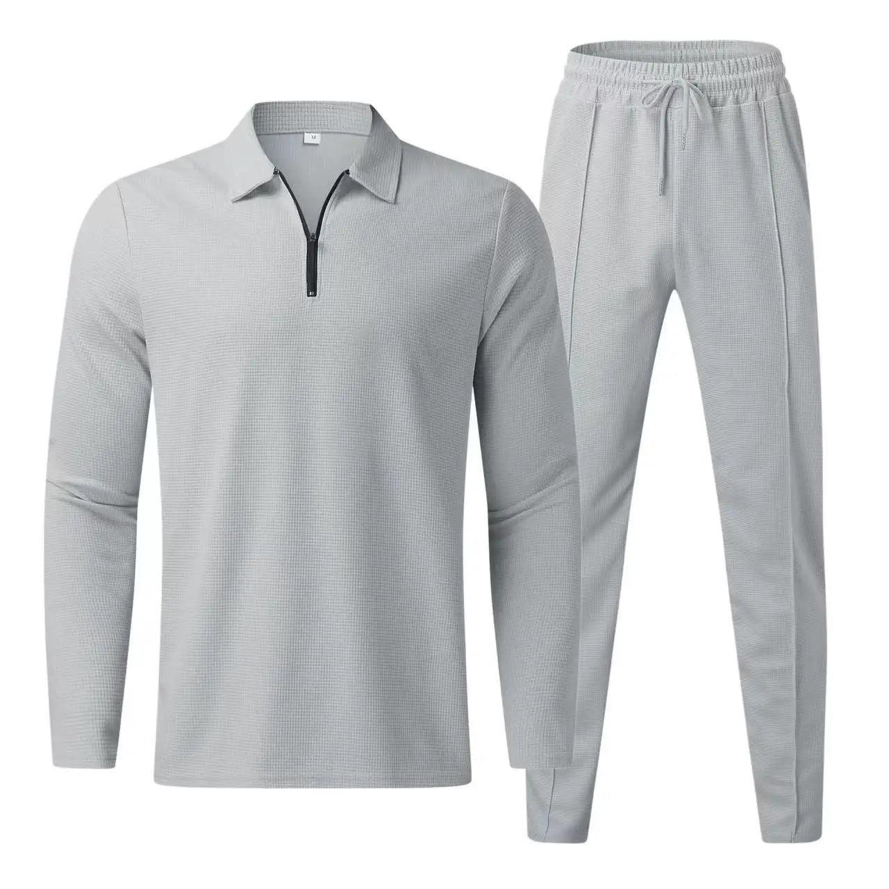 Men's Long-Sleeve Polo and Trousers Sports Casual Set Rebooters mens 2 piece set