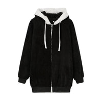 Autumn Winter Loose Plush Zipper Hooded Jacket Women - Womens Jackets Rebooters