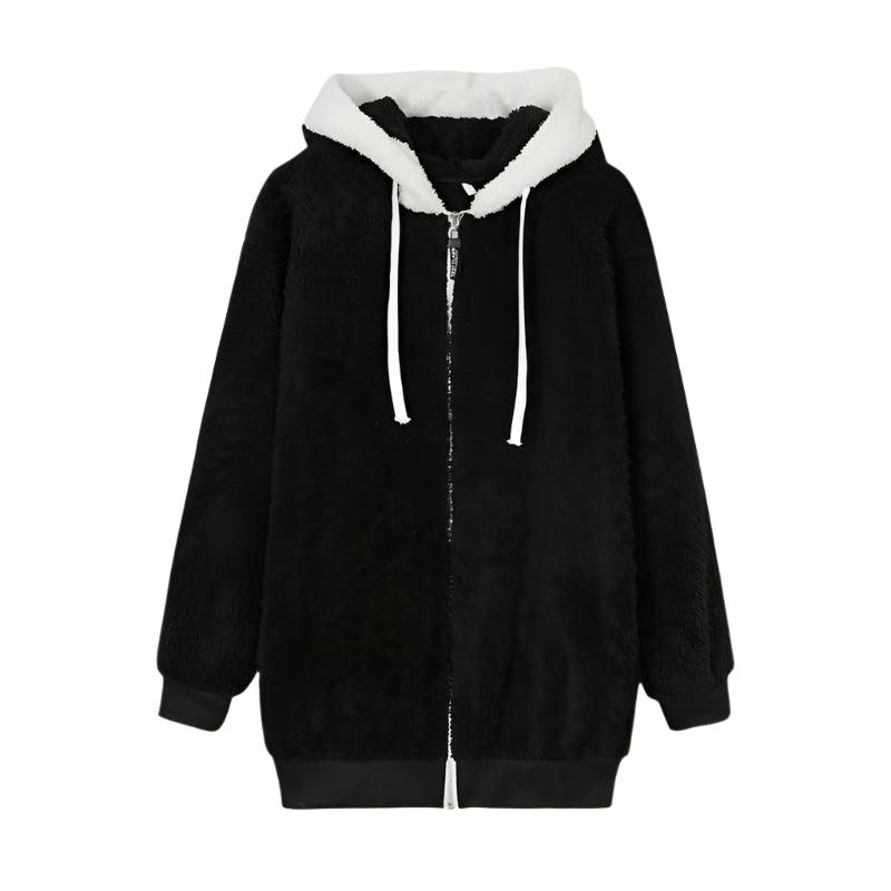 Autumn Winter Loose Plush Zipper Hooded Jacket Women - Womens Jackets Rebooters
