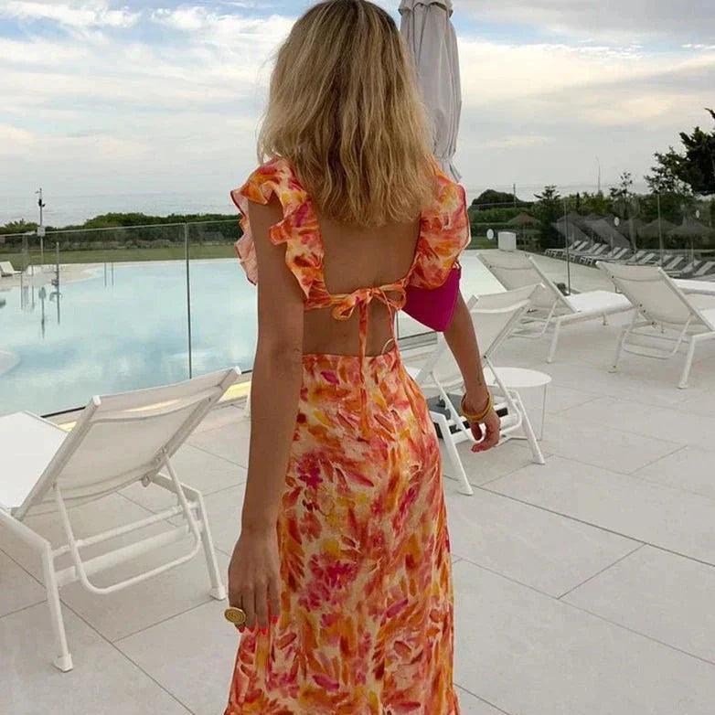 Flowy Lightweight Women's Maxi Dress with Ruffled Sleeves Rebooters Maxi Women's Dresses