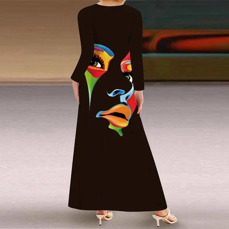 Natasha Women's Maxi Dress with Artistic Print and Flowing Fit - Rebooters -Women's Dresses