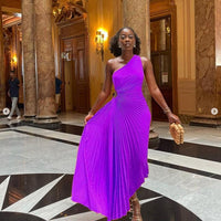Itzayana | One-Shoulder Women's Evening Gown with Pleated Texture Rebooters Maxi Women's Dresses