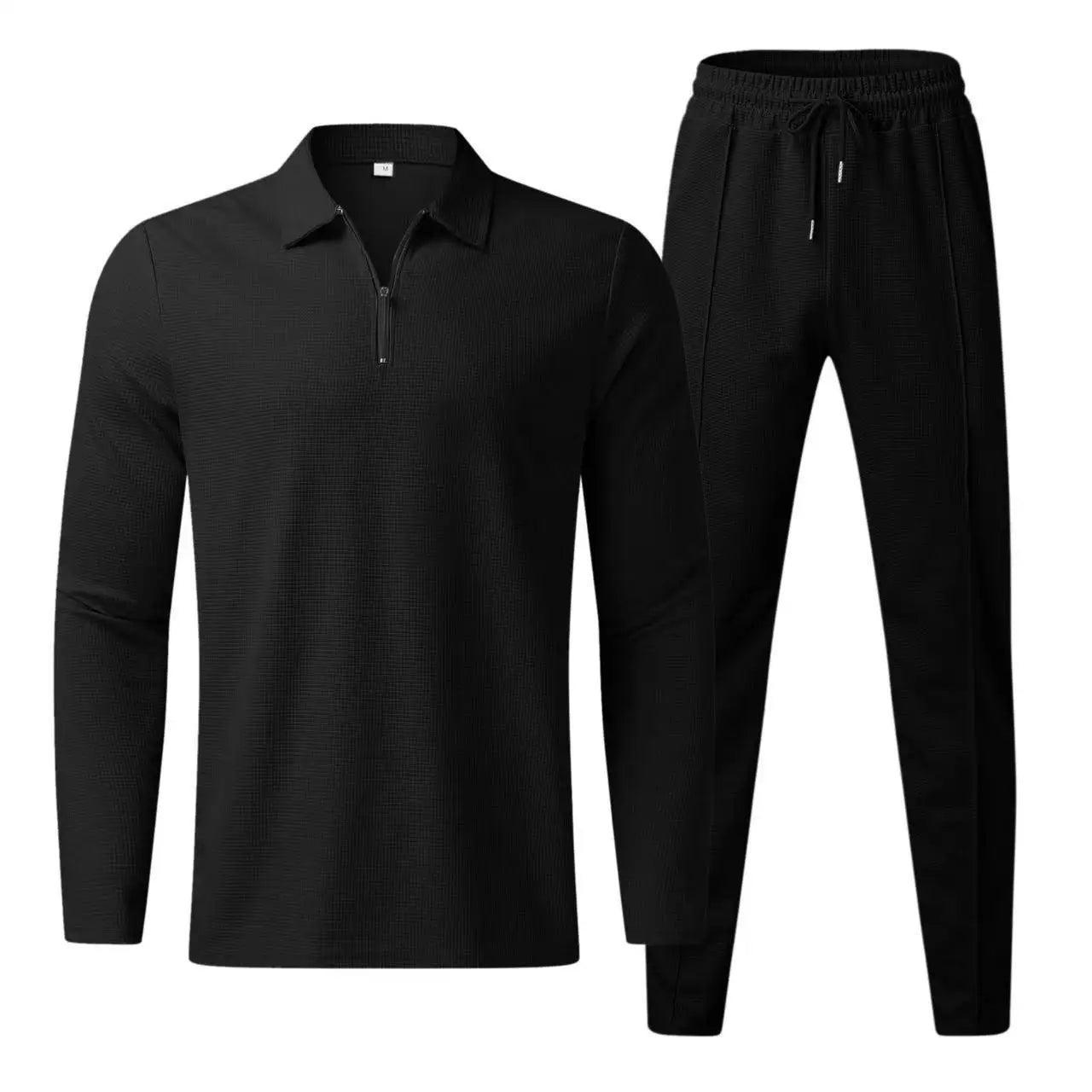 Men's Long-Sleeve Polo and Trousers Sports Casual Set Rebooters mens 2 piece set