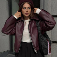 Mara Jacket - Chic Solid Zipper Leather Bomber For Women - Rebooters