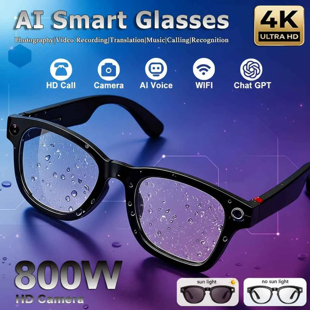 4KHD AI Smart Glasses Photochromic Lens Camera Glasses