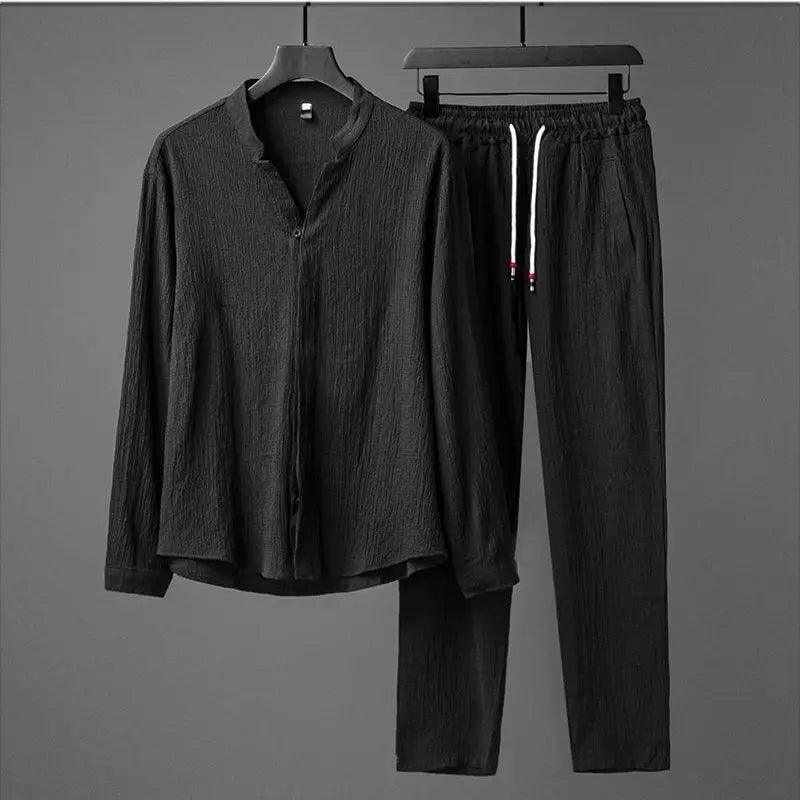 Men's Spring Long Sleeve Shirt and Pants Set for Comfort Rebooters mens 2 piece set