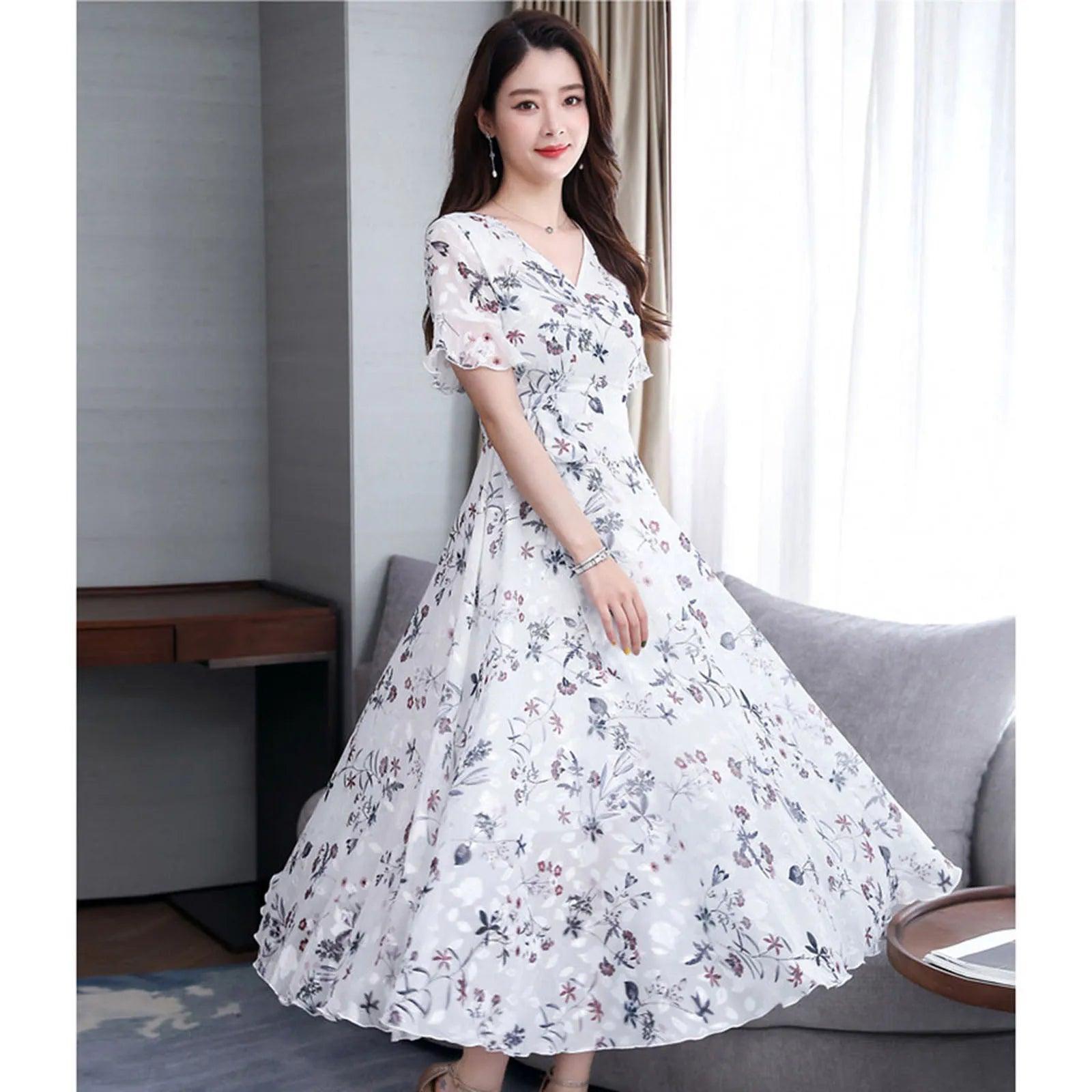 Floral Print Kayla Women's Maxi Dress with Flowy Silhouette Rebooters Maxi Women's Dresses