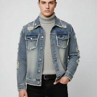 Axl Mens Solid Ripped Slim Denim Jacket Casual Long Sleeve Retro Rebooters Mens Denim Jackets