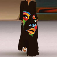 Natasha Women's Maxi Dress with Artistic Print and Flowing Fit - Rebooters -Women's Dresses