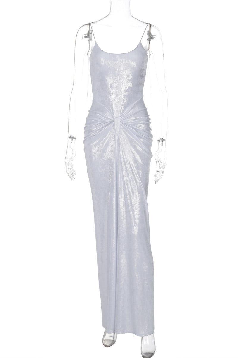 Sophia Metallic Ruched Bodycon Maxi Dress for Elegant Events - Rebooters -Women's Dresses