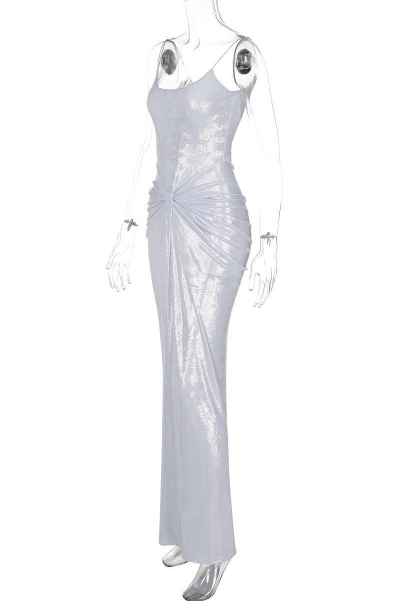 Sophia Metallic Ruched Bodycon Maxi Dress for Elegant Events - Rebooters -Women's Dresses
