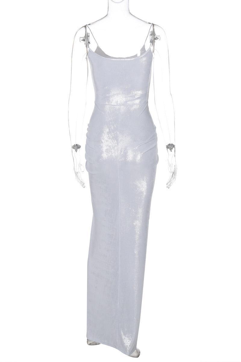 Sophia Metallic Ruched Bodycon Maxi Dress for Elegant Events - Rebooters -Women's Dresses