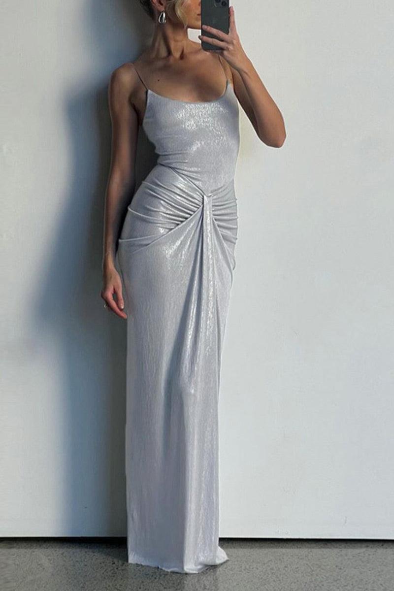 Sophia Metallic Ruched Bodycon Maxi Dress for Elegant Events - Rebooters -Women's Dresses