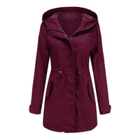 Lena Women's Cotton Hooded Trench Coat Stylish Windbreaker Wine Red - Rebooters