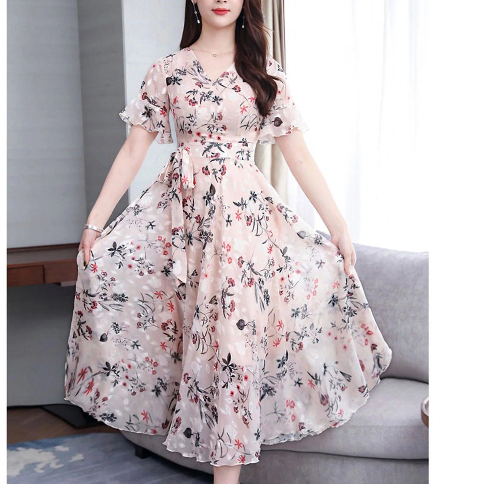 Floral Print Kayla Women's Maxi Dress with Flowy Silhouette Rebooters Maxi Women's Dresses