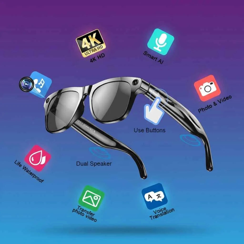 4KHD AI Smart Glasses Photochromic Lens Camera Glasses