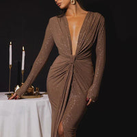 Kendall Women's Evening Gown with Glitter and Ruched Design - Rebooters -Women's Dresses