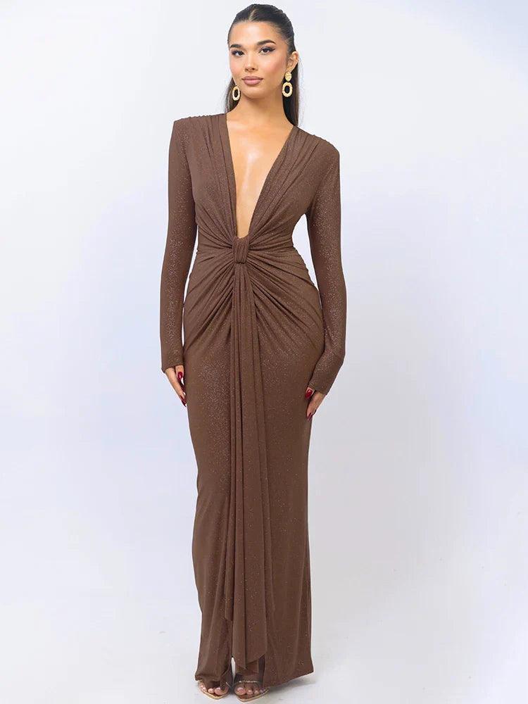 Kendall Women's Evening Gown with Glitter and Ruched Design - Rebooters -Women's Dresses