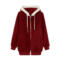 Autumn Winter Loose Plush Zipper Hooded Jacket Women - Womens Jackets Rebooters