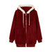 Autumn Winter Loose Plush Zipper Hooded Jacket Women - Womens Jackets Rebooters