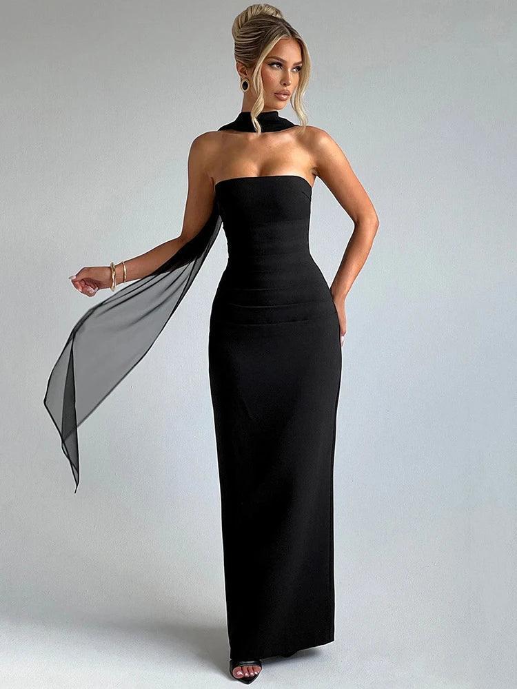 Lorelai Women's Evening Prom Dress with Halter Scarf Detail - Rebooters -Women's Dresses