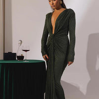 Janelle Women's Evening Gown with Glitter and V-Neck Rebooters Maxi Women's Dresses